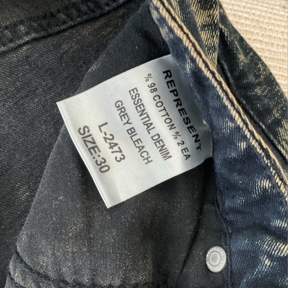 Represent denim gray bleach dyed jeans with raw hem Size 30 - Picture 3 of 4